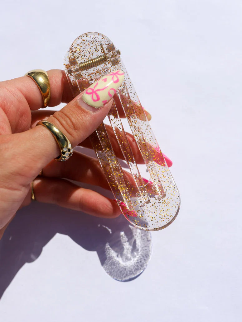 KAXI Lay Down Claw Clip - Clear Glitter
