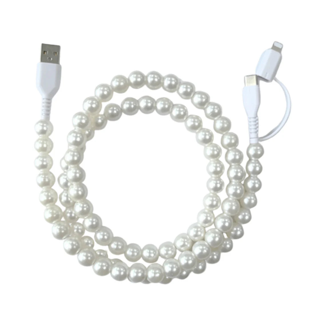 Beaded Phone Charger - Pearls